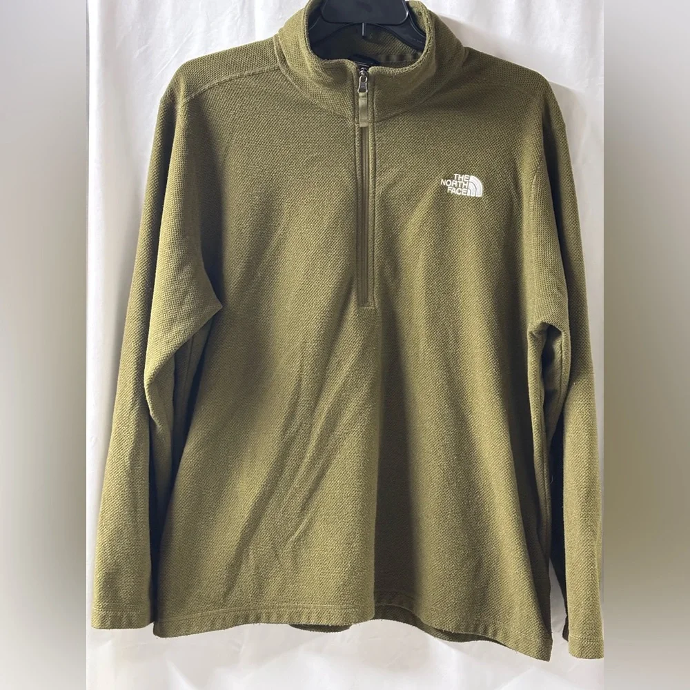 The North Face Mens XXL Olive Green Textured Quarter Zip Fleece Pullover Jacket